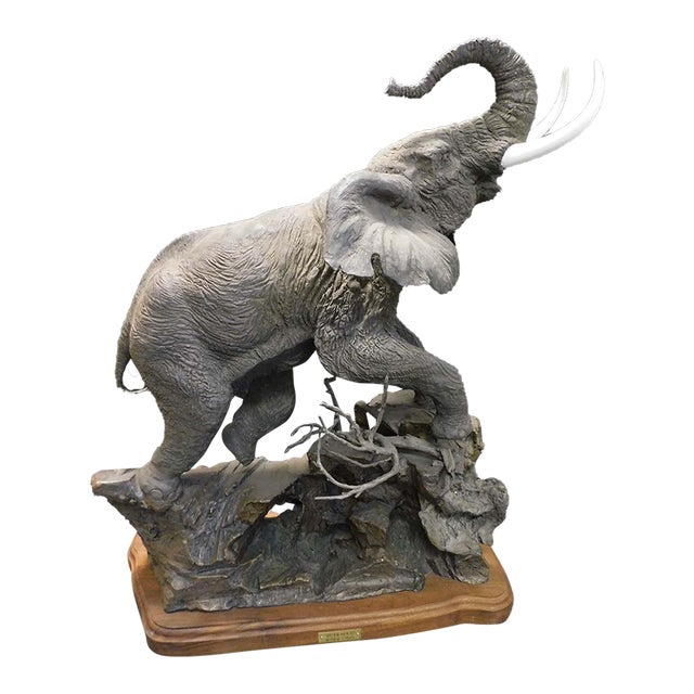 1990s Lorenzo Ghiglieri "Outraged" Elephant Bronze Sculpture Signed & Numbered For Sale