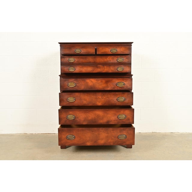1950s Henredon Georgian Flame Mahogany Highboy Dresser, Circa 1950s For Sale - Image 5 of 16