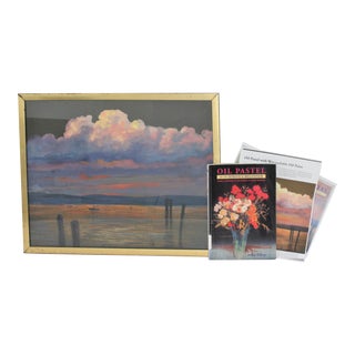 Vintage Mixed Media Drawing and Book It Is Featured in "Hudson River Clouds" by Listed Artist John Elliot, Opa For Sale