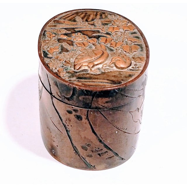 Chinese Chinese Meiji Era Birds & Mountains Bronzed Trinket Box For Sale - Image 3 of 8