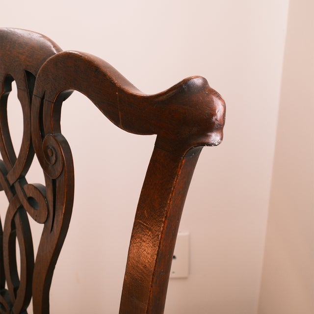 Chippendale Antique Chippendale Style Ribbon Back Side Chair With Red & White Upholstery For Sale - Image 3 of 8