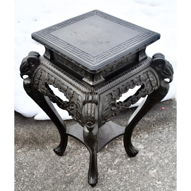Chinese Carved Hardwood Plant Stand Jardiniere Two Tier Side Table 1920s For Sale - Image 10 of 14