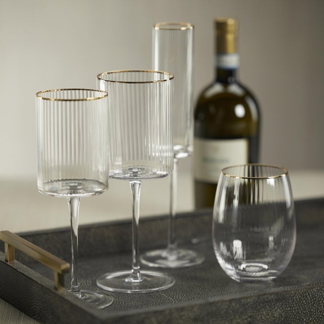 Ottica White Wine Glasses with Gold Rim, Set of 4 For Sale - Image 4 of 5