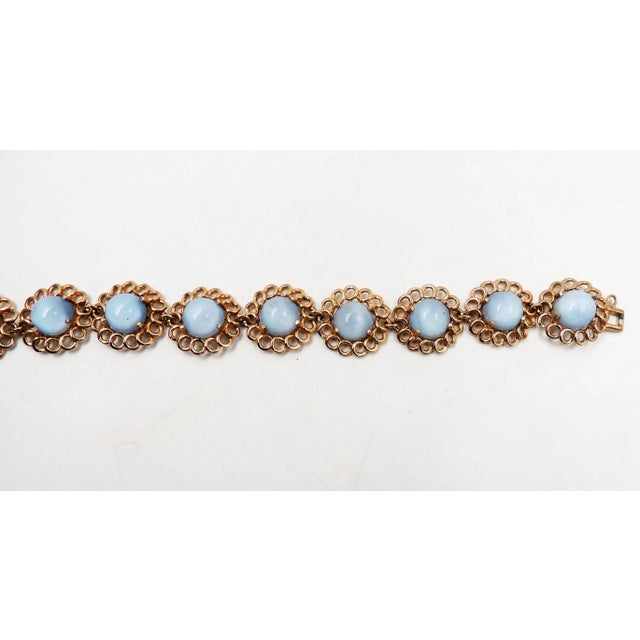 American Vintage 1950s Reja Goldtone Faux-Blue Moonstone Bracelet For Sale - Image 3 of 6