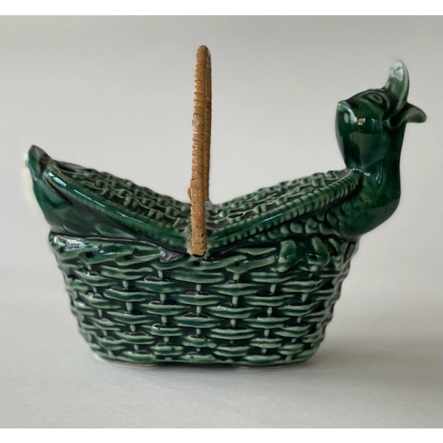 Green Ceramic Flower Vase Duckling in Basket For Sale - Image 8 of 10