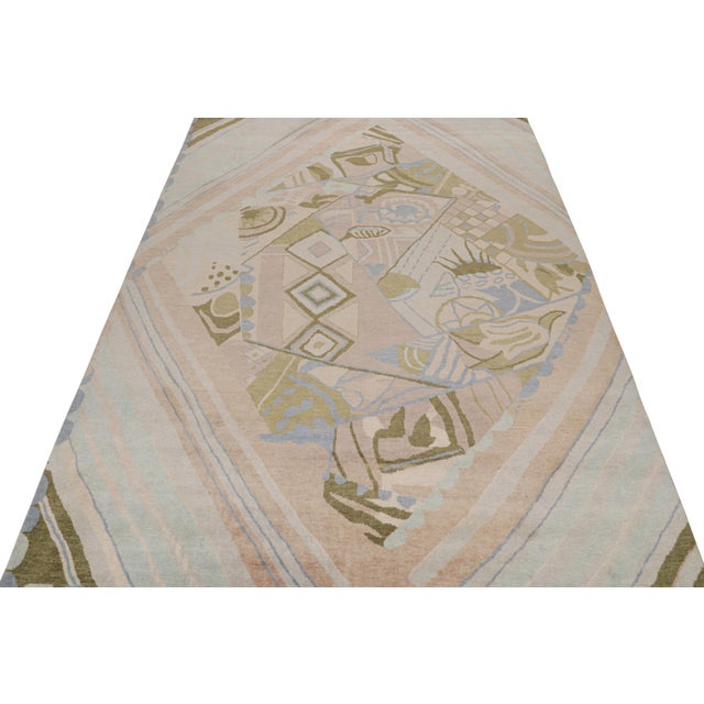2010s 2010s Rug & Kilim’s French Style Art Deco Rug in Brown, Green & Blue Patterns For Sale - Image 5 of 7