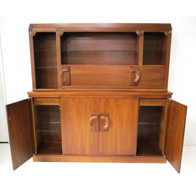 2 Pc. Bar Cabinet Walnut Toned Mid Century Deco Regency For Sale - Image 10 of 18