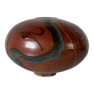 Vintage Handmade Brown Glazed Studio Pottery Vase With Abstract Drip Design – Signed