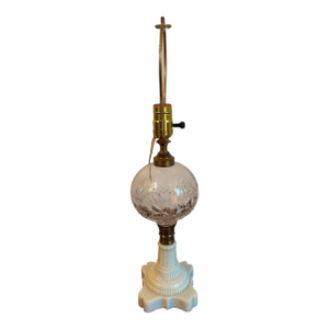 Victorian Milk Glass and Glass Font Lamp