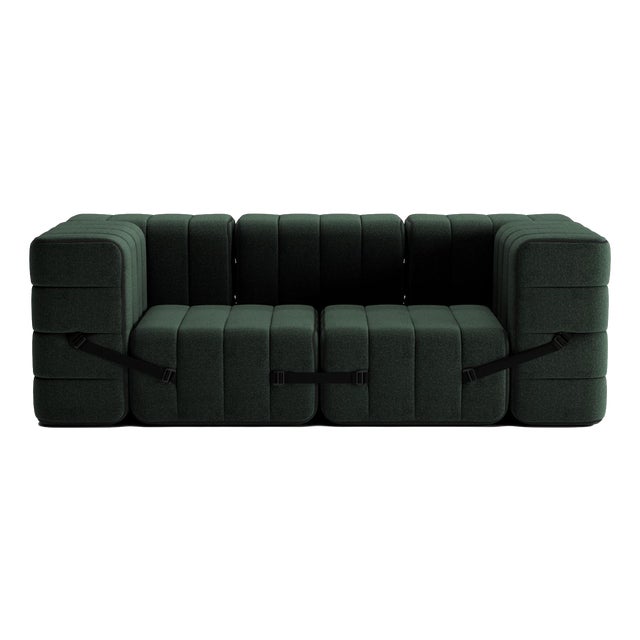Modular 2-Seater Sofa with Armrests in Dama 0061 Fabric (Dark Green) – 7 Sofa Modules from Ambivalenz For Sale