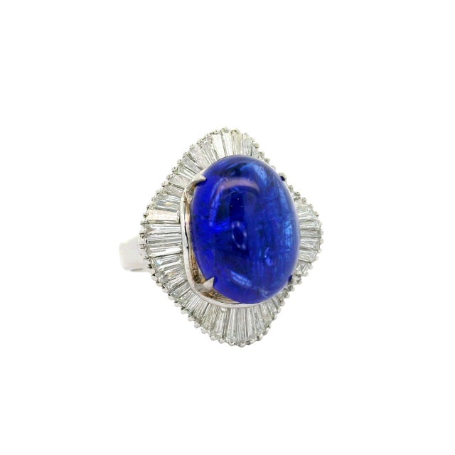 Contemporary 9.16 Carat Tanzanite Diamond Platinum Ballerina Ring, Size 6.25 For Sale - Image 3 of 6