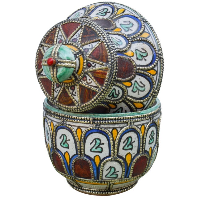 Mid 20th Century Mid 20th Century Moroccan Ceramic Bowl With Lid For Sale - Image 5 of 8