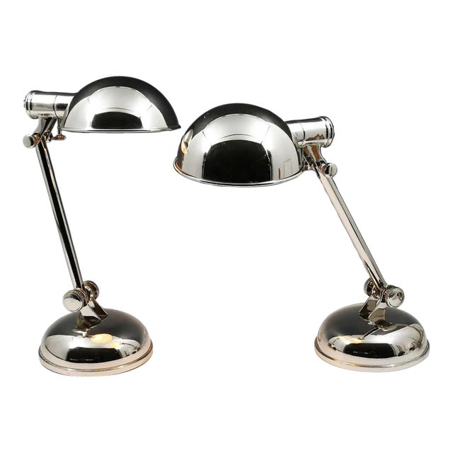 Late 20th Century Ralph Lauren Home Polished Chrome Articulated Desk Lamps - a Pair For Sale