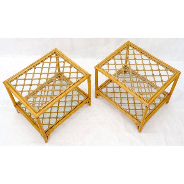 Rectangular Rattan Bases Glass Top End Side Tables a Pair Chairish