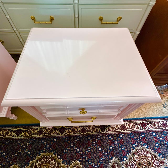 1970s Coastal Faux Bamboo “Wispy Pink” Nighstands - A Pair For Sale - Image 10 of 13