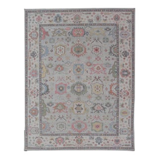 Oushak Floral Rug Colorful Mosaic Design by Keivan Woven Arts, 9'1 X 12'4 For Sale