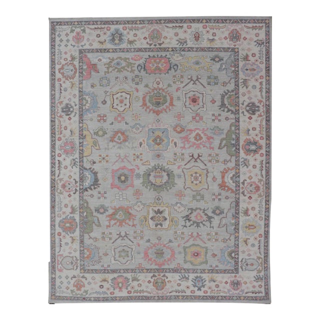 Oushak Floral Rug Colorful Mosaic Design by Keivan Woven Arts, 9'1 X 12'4 For Sale