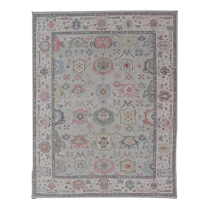 Oushak Floral Rug Colorful Mosaic Design by Keivan Woven Arts, 9'1 X 12'4