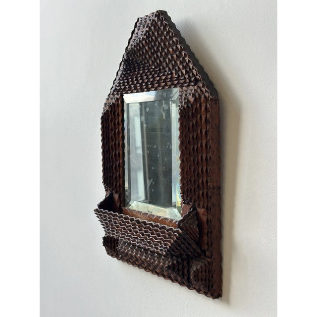 Antique Geometric Chip Carved Wall Pocket / Comb Box With Beveled Glass Mirror, Circa Late 19th Century For Sale In New York - Image 6 of 17