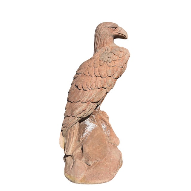 1970s Large Terracotta Perched Eagle Garden Statue 30" Tall For Sale - Image 5 of 11