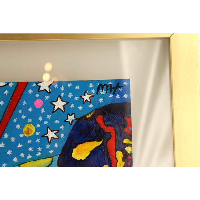 Peter Max 1970s Original Peter Max Painting Acrylic on Paper, Signed & Stamped in Floating Frame For Sale - Image 4 of 12