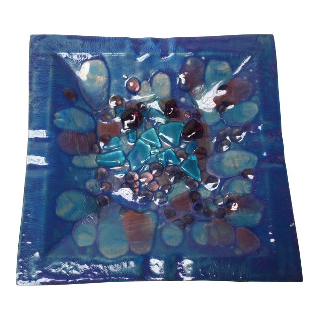 1960s Myrna Eaton Blue Enamel on Copper Dish For Sale