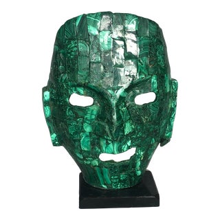 Mosaic Malachite Mask Sculpture For Sale