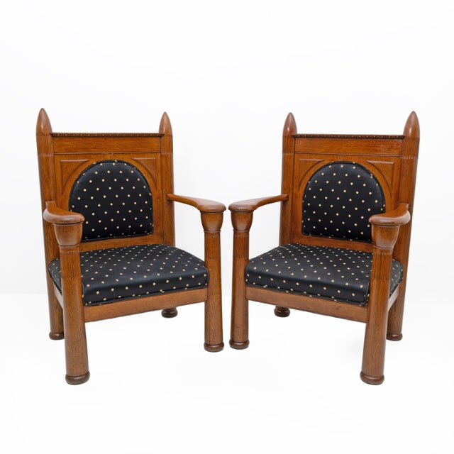 Black Art Deco Amsterdam School Armchairs in Oak, 1920s, Set of 2 For Sale - Image 8 of 13