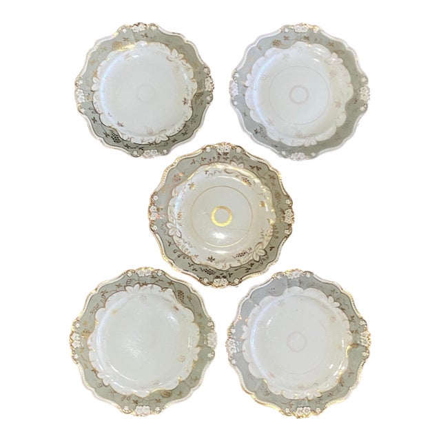 Antique Regency English Porcelain Gray Plates - Set of 5 For Sale