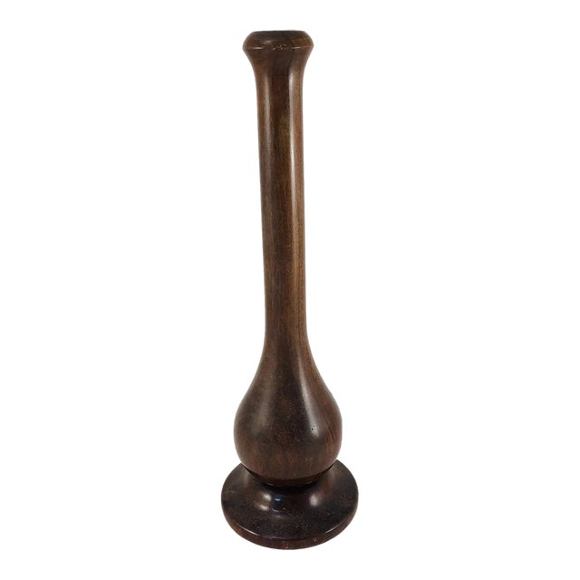1930s Polished Walnut Candlestick Holder For Sale