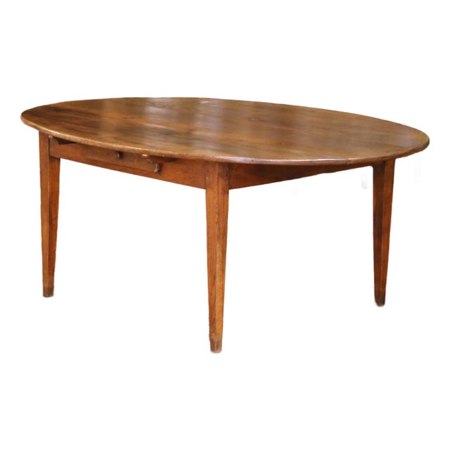 19th Century French Louis Philippe Chestnut and Oak Oval Farmhouse Dining Table For Sale