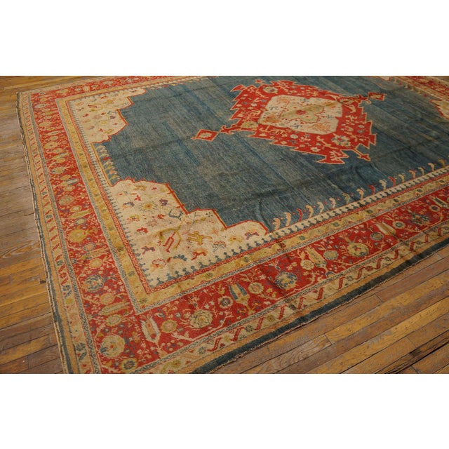 Gray Refined Oushak Antique Turkish Angora Rug With Lovely Cross in the Center in Medallion Pattern For Sale - Image 8 of 12