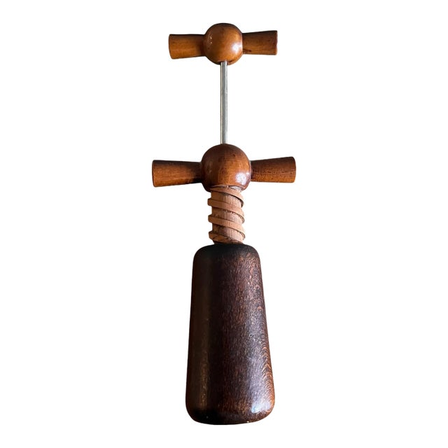 Vintage Mid Century Double Action Bottle Opener Wood Farmhouse 1960s Tandem Handle French Country Scandinavian For Sale