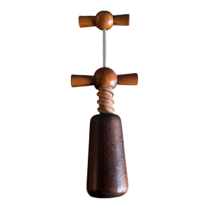 Vintage Mid Century Double Action Bottle Opener Wood Farmhouse 1960s Tandem Handle French Country Scandinavian