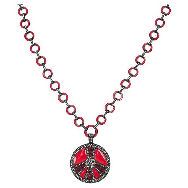 Bochic Ikon Bijoux Collection Red Hot Enamel Retro Necklace With White Topaz Bochic Ikon collection retro necklace all...