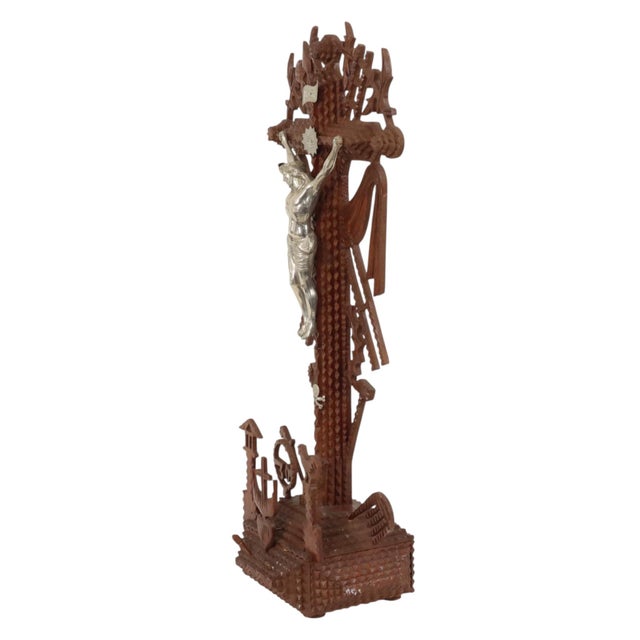 20th Century Folk Art Handmade Tramp Art Crucifix, 1890s For Sale - Image 9 of 18