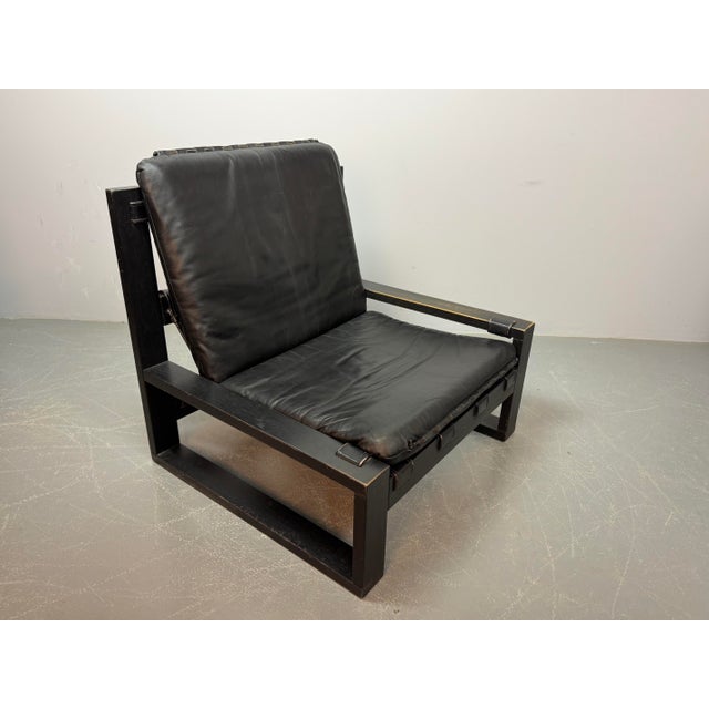 Black Mid-Century Brutalist Black Leather Lounge Chairs with Black Wooden Frames by Sonja Wasseur, Netherlands, 1970s, Set of 2 For Sale - Image 8 of 14
