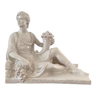 Italian Neoclassical White Porcelain Reclining Figure With Cornucopia For Sale