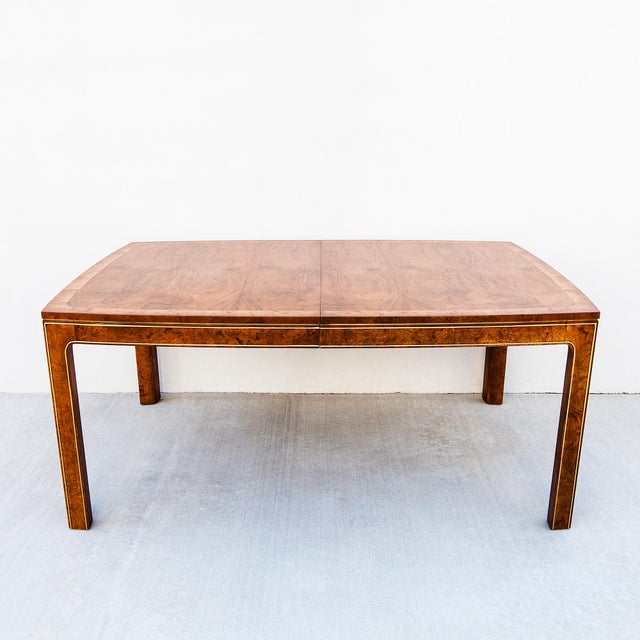 Vintage Expandable Walnut & Burl Dining Table With Gilded Trim Attributed to Mastercraft For Sale - Image 10 of 16