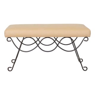Panoplie Iron Double Loop Bench, Yellow Linen For Sale