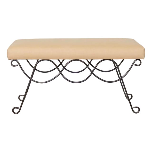 Panoplie Iron Double Loop Bench, Yellow Linen For Sale