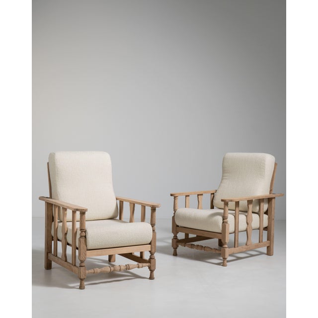 Pair of French Oak Reclining Armchairs with Bouclé Upholstery, Antique, France, Circa 1940 For Sale - Image 4 of 17