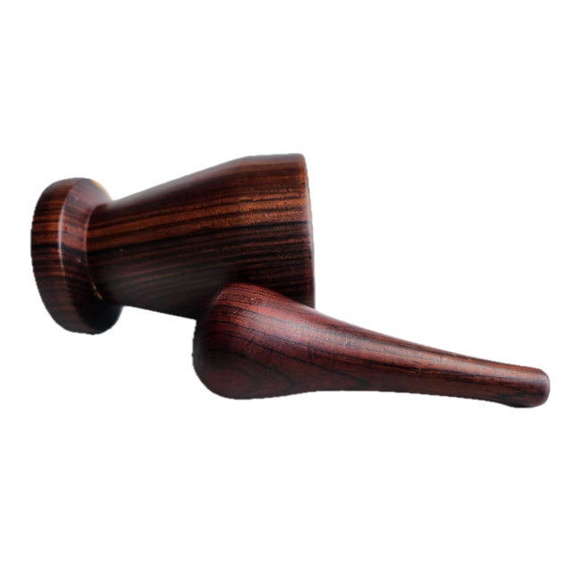 Campaign Vintage Cocobolo Wood Mortar and Pestle Set, 2 Pieces For Sale - Image 3 of 10