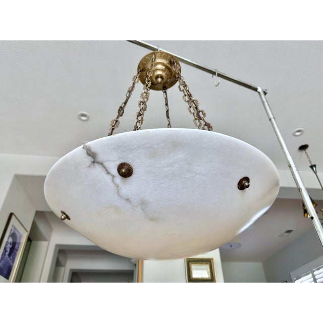 Large French Directoire Style Alabaster Chandelier Pendant Light For Sale - Image 4 of 17