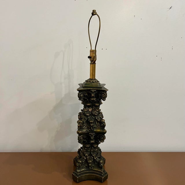 Mid-20th Century Large Ornate Gold and Bronze Lamp Plaster Column For Sale - Image 12 of 12