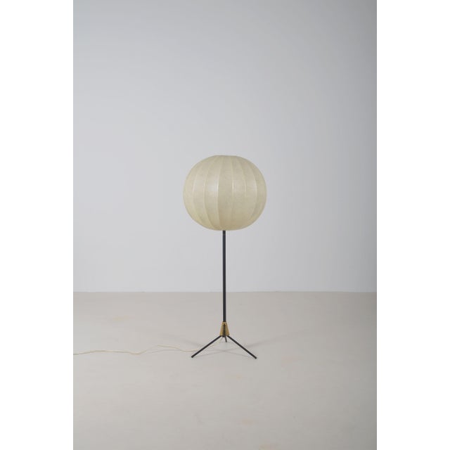 Vintage Cocoon Tripod Floor Lamp with Brass Accent, 1960s For Sale - Image 6 of 11