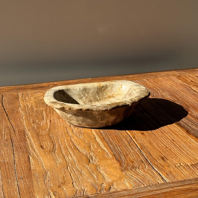 Brutalist Oval Beige Petrified Wood Bowl, 1980s For Sale - Image 3 of 7