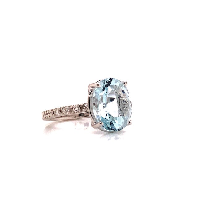 Natural Aquamarine Diamond Ring 14k White Gold 5.09 TCW Certified For Sale - Image 9 of 14