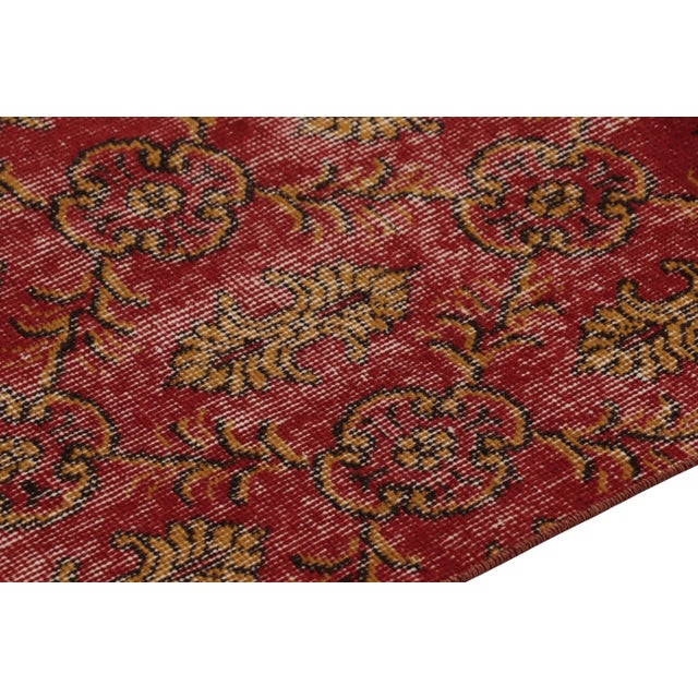 Traditional Vintage Distressed Runner Rug, Red and Gold Floral Pattern - Rug & Kilim For Sale - Image 3 of 8