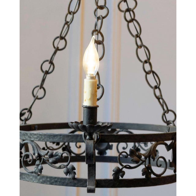 20th-Century French Wrought Iron Chandelier with Foliate Crown For Sale - Image 9 of 10
